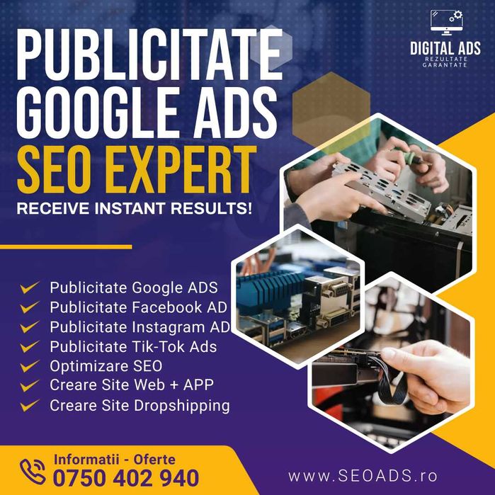 Promovare Facebook TikTok Publicitate Google Ads. Expert SEO Marketing