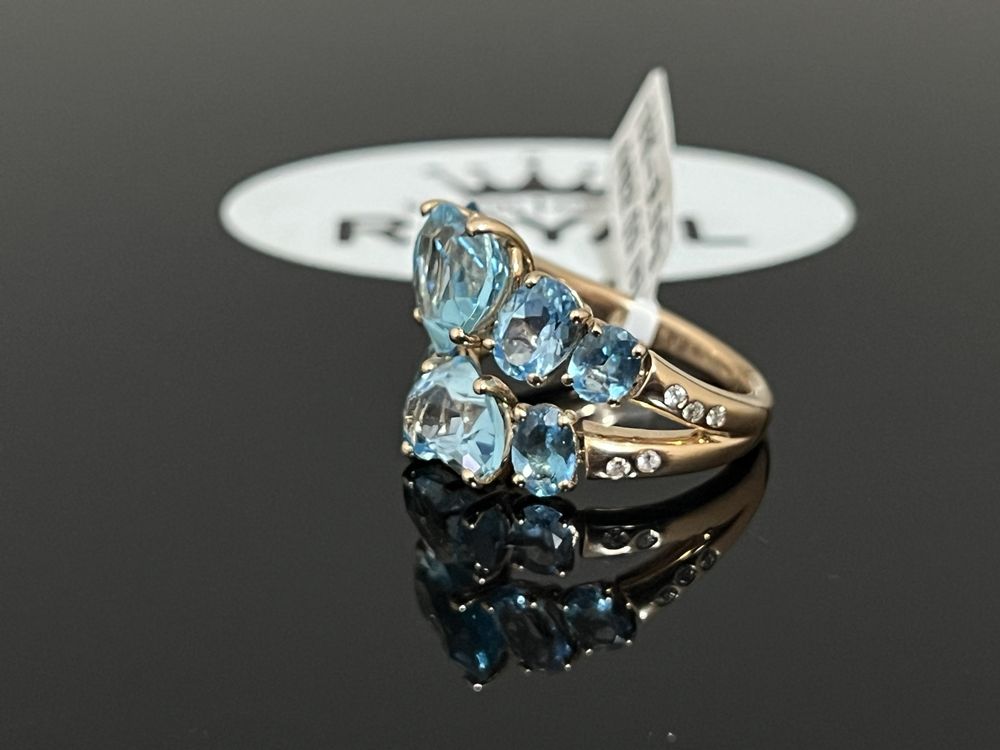 Bijuteria Royal CB : Inel aur 18K cu acvamarine si diamante 9,96 gr.