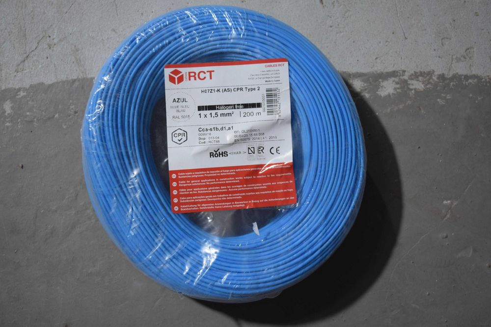 Cablu electric RCT H07Z1-K (AS) CPR Type 2, 1 x 1.5 mm², rolă 200 m