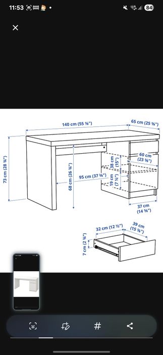 Ikea birou Malm 140x64