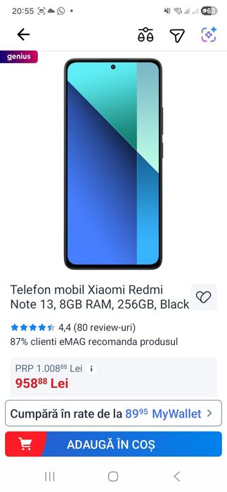 Telefon mobil Xiaomi Redmi Note 13, 8GB RAM, 256GB, Black Garanție2ani