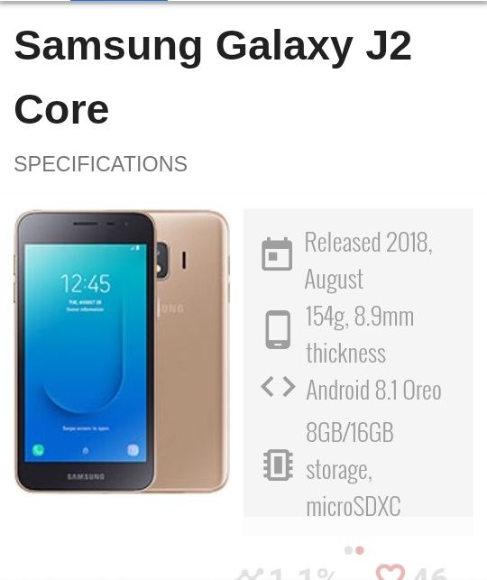 Samsung j2 core 2018