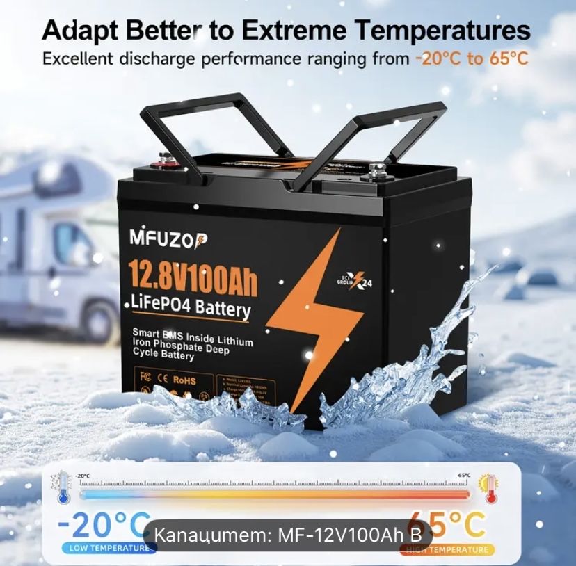 LiFePO4 Батерия MFUZOP 12.8V 100Ah
