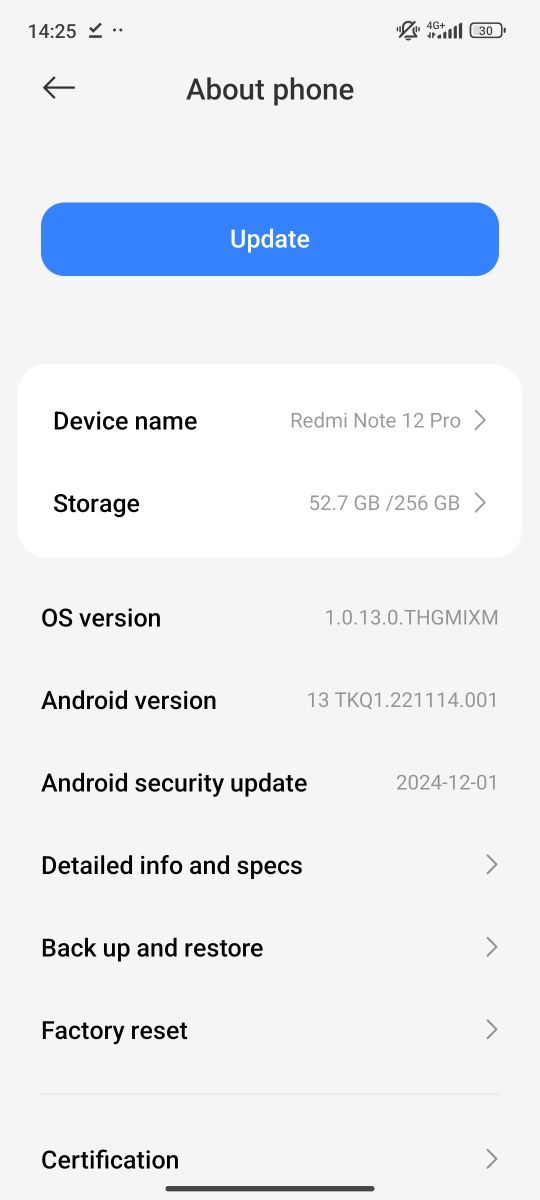 Xiomi Note 12 pro 4G