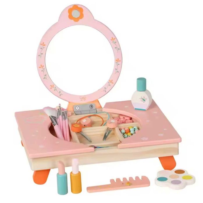Детски козметичен комплект – тоалетка с огледало, грим и аксесоари