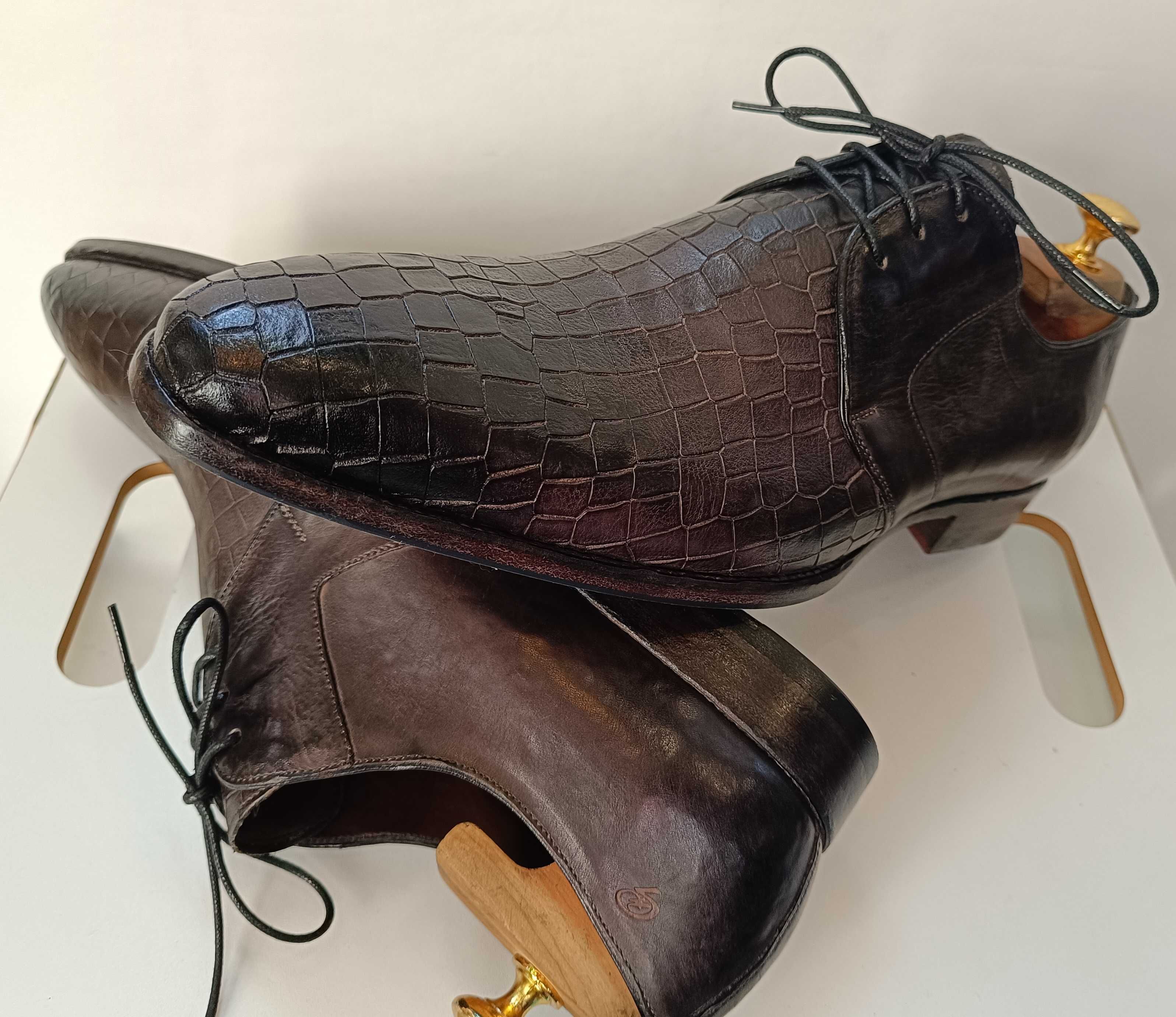 Pantofi de lux 44 44.5 45 Greve NOI lucrati manual piele embosata nat