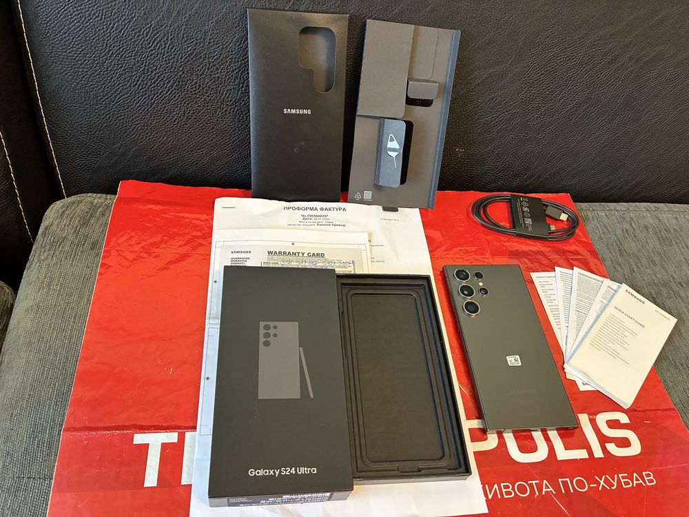 ***КАТО НОВ 512GB Samsung S24 Ultra 12GB Гаранция Technopolis 2г Black