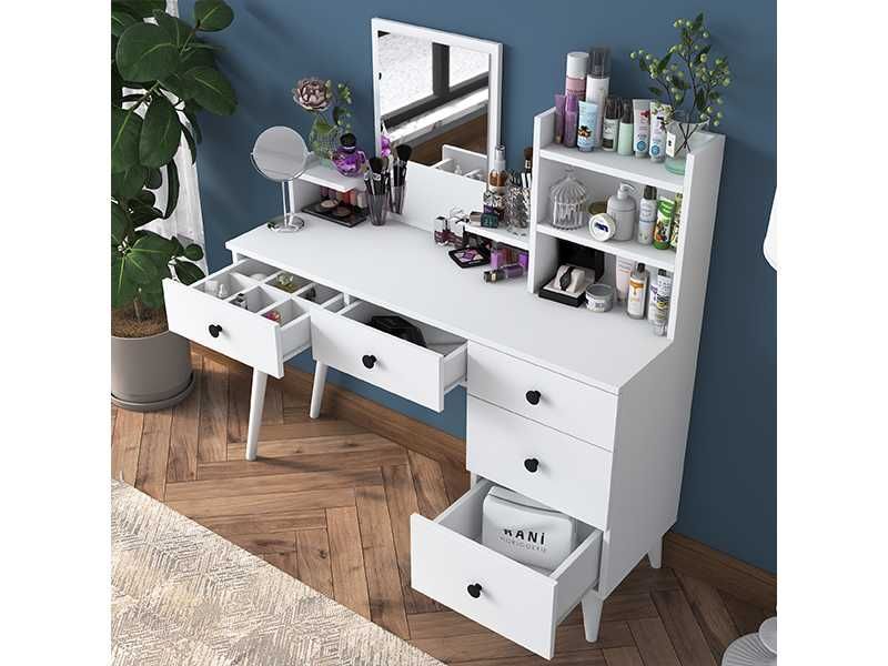Тоалетка за гримове и бижута Puzzle-home 2293, ПДЧ, Бял,Бърза доставка