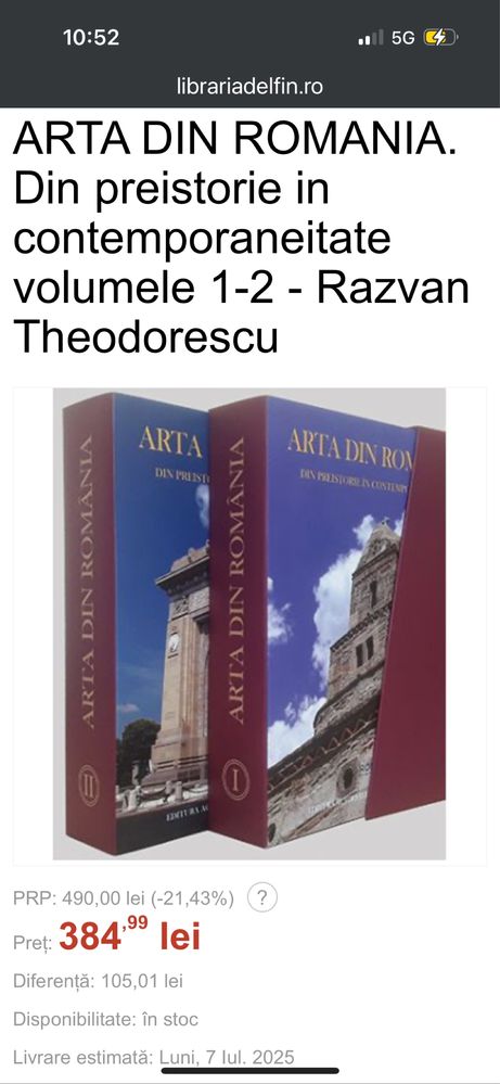 Vând volumul Arta din România - din preistorie in comtemporaneitate