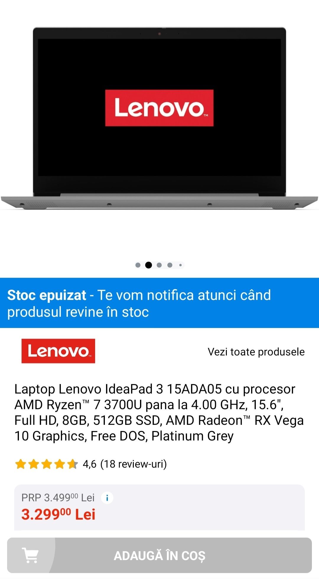 Laptop Lenovo AMD Ryzen 7, SSD 512 GB, editare foto/video, gaming