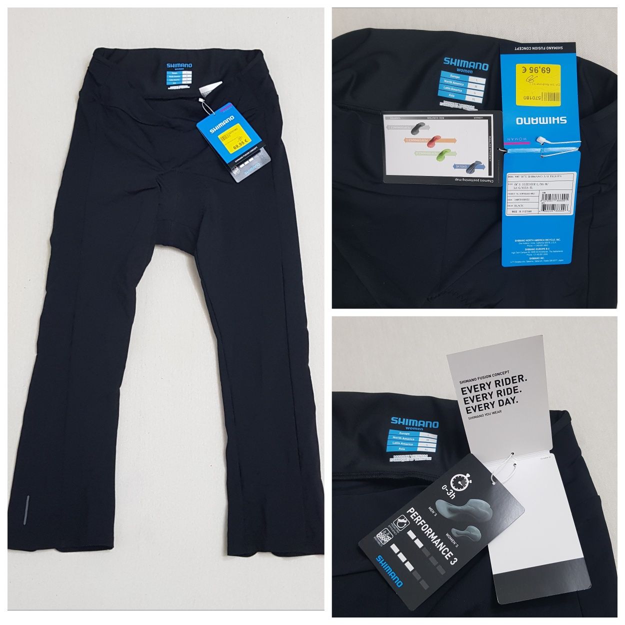 SHIMANO Pantaloni damă  3/4 negri Noi, ciclism, bike, mărimea L