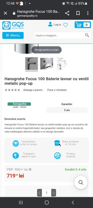 Hansgrohe - Axor,focus 100,baterie lavoar cu ventil metalic pop up!