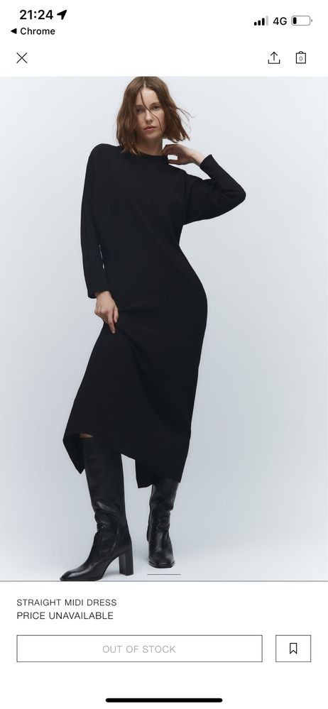 ZARA Rochie lunga asimetrica, neagra masura S