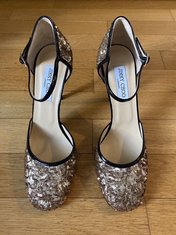 Pantofi Jimmy Choo metallic gold sequins, noi