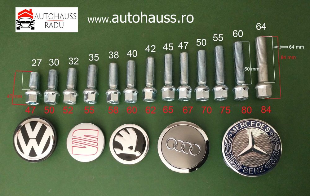Prezoane VW Audi Mercedes M14 x 1,5 filet 40 mm Total 60 mm cap Raza