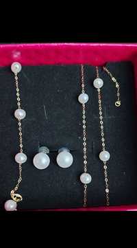 Set aur 18k si perle naturale albe