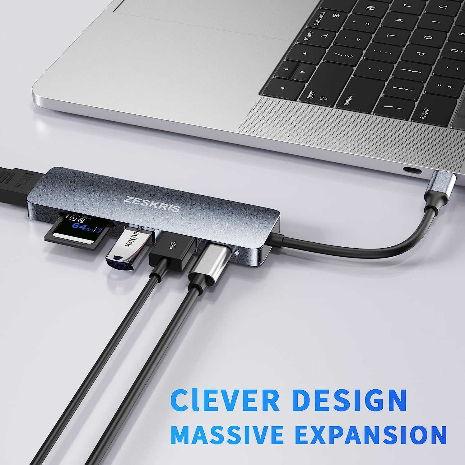 USB C хъб, ZESKRIS MacBook, 6 в 1 USB C многопортов адаптер