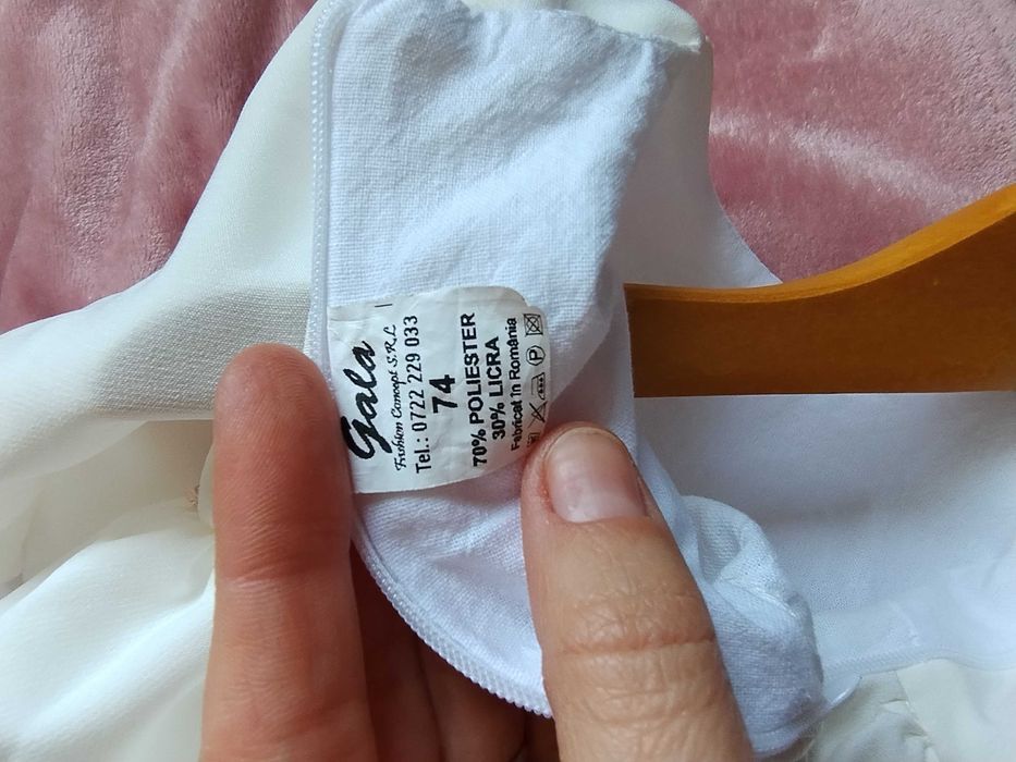 Rochie alb-unt impecabilă cu mânecă lungă pt botez mărime 74