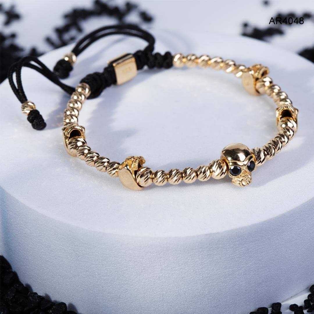 Bratara Aur 14K SKULL COLLECTION cu bilute striate aur [AR4048]