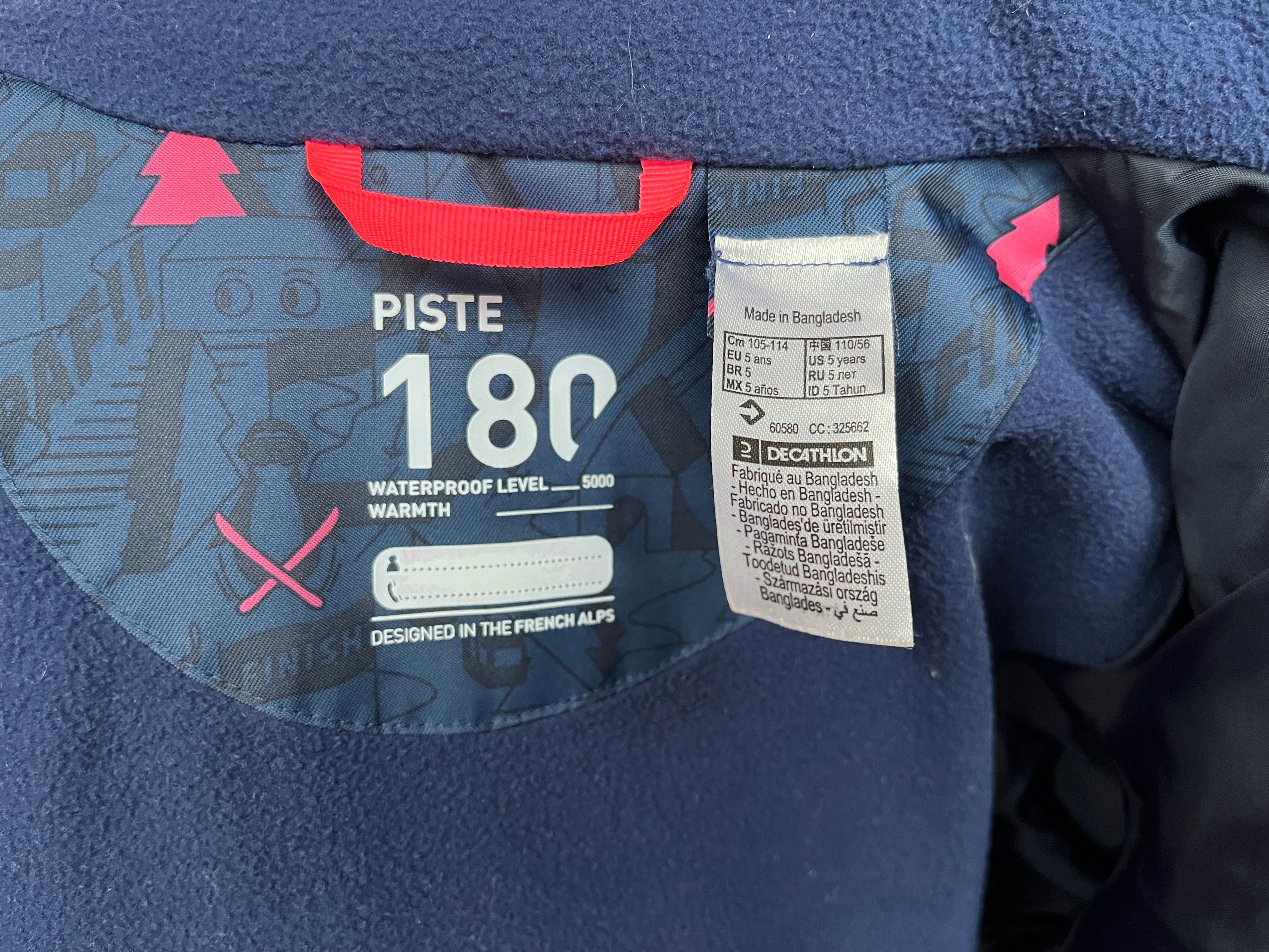 Детско топло и непромокаемо ски яке 100 warm, синьо с принт