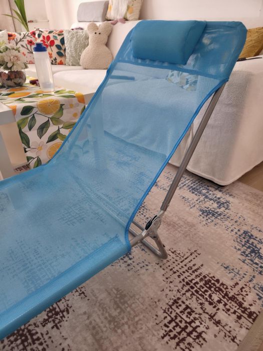 Sezlong plaja albastru Aosom