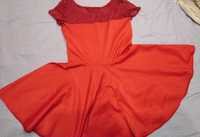 Официална рокля -сатен и дантела- червена