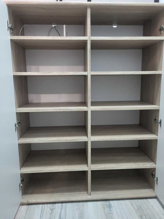 Pantofar alb și stejar, modern, 2 uși, 12 compartimente, 118 cm