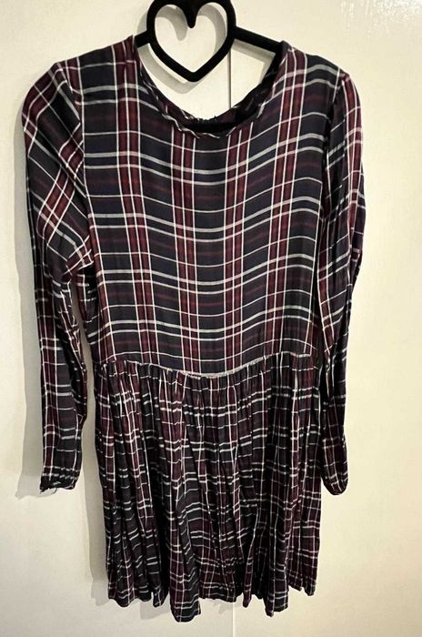 Rochie Only maneca lunga carouri alb bleumarin rosu marime 34