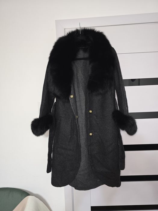 Palton din lana Alpaca cu blana naturala de vulpe