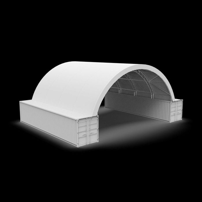 Cort/acoperis container structura dubla 12mx12m pe containere de 40'