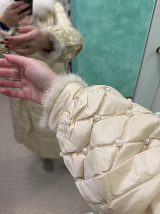 Palton puf gasca si guler blana vulpe S NOU