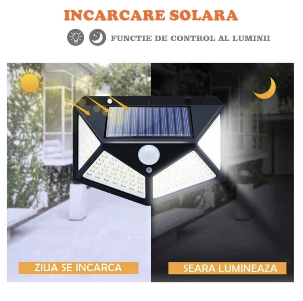 Lampa solara 100 LED-uri 2200 mAh, cu senzor de miscare