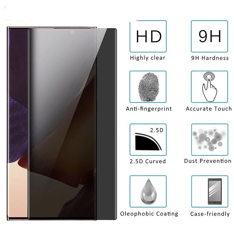 Samsung Note 20 S22 Ultra - Folie Sticla Curbata Privacy 3D Full Black