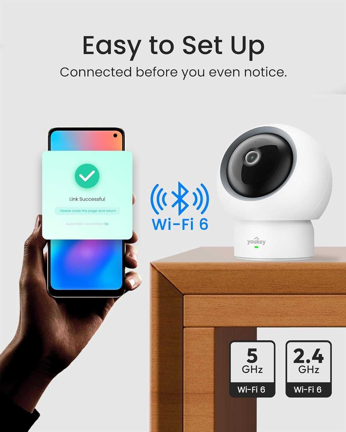 Youkey 2.5K вътрешна камера за сигурност, бебефон с 5GHz/2.4GHz WiFi