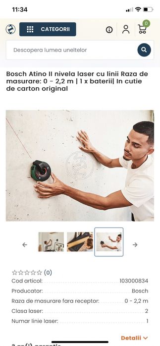 Nivela cu laser, cu o linie, Bosch Atino + accesorii Originala.