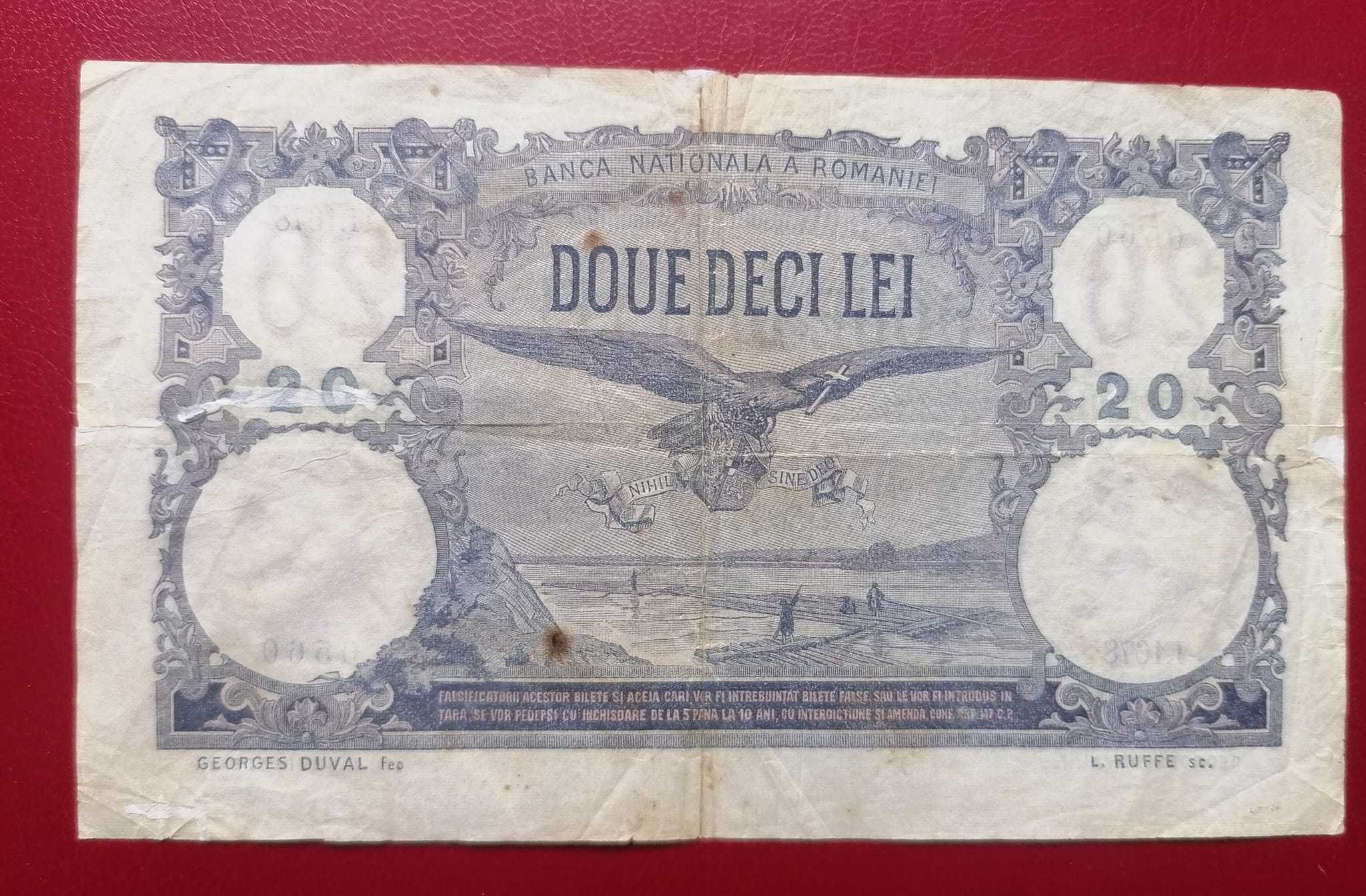 Doua bancnote 20 lei 6 iulie 1917