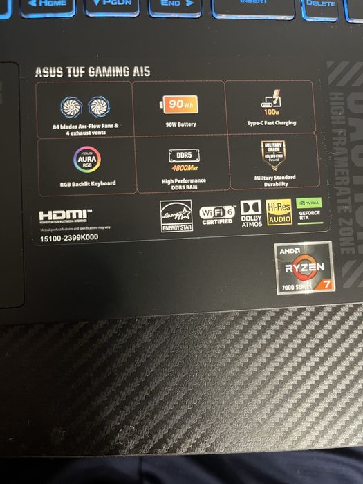 Laptop Gaming ASUS TUF A15 FA507NUR RYZEN 7,RTX4050,16GB DDR5,1TB SSD