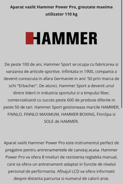 Aparat vaslit Hammer Power Pro, greutate maxima utilizator 110 kg