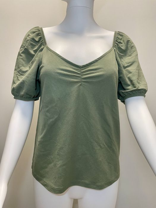 H&M Tricou verde cu maneci bufante Marime S/36