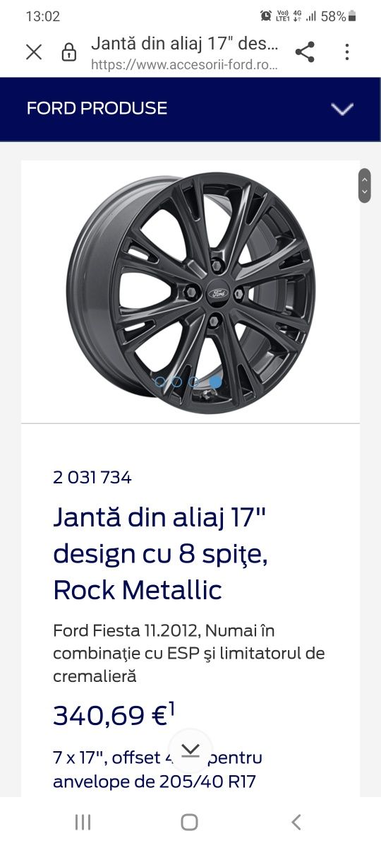 Set jante aliaj 17' Ford Fiesta ST line