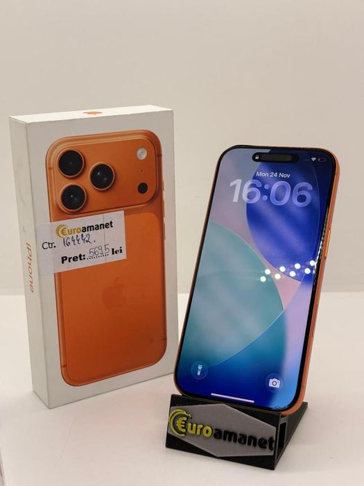 Telefon mobil Apple iPhone 17 Pro, 256GB, 5G, Cosmic Orange, 100% -A-