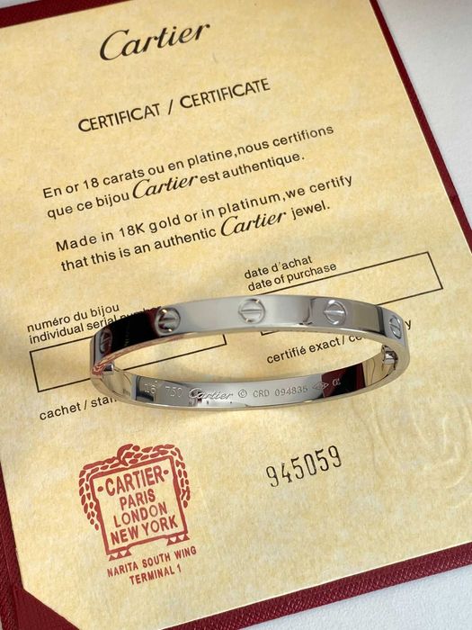 Brățară Cartier LOVE 16 aur alb 750 cu cutie