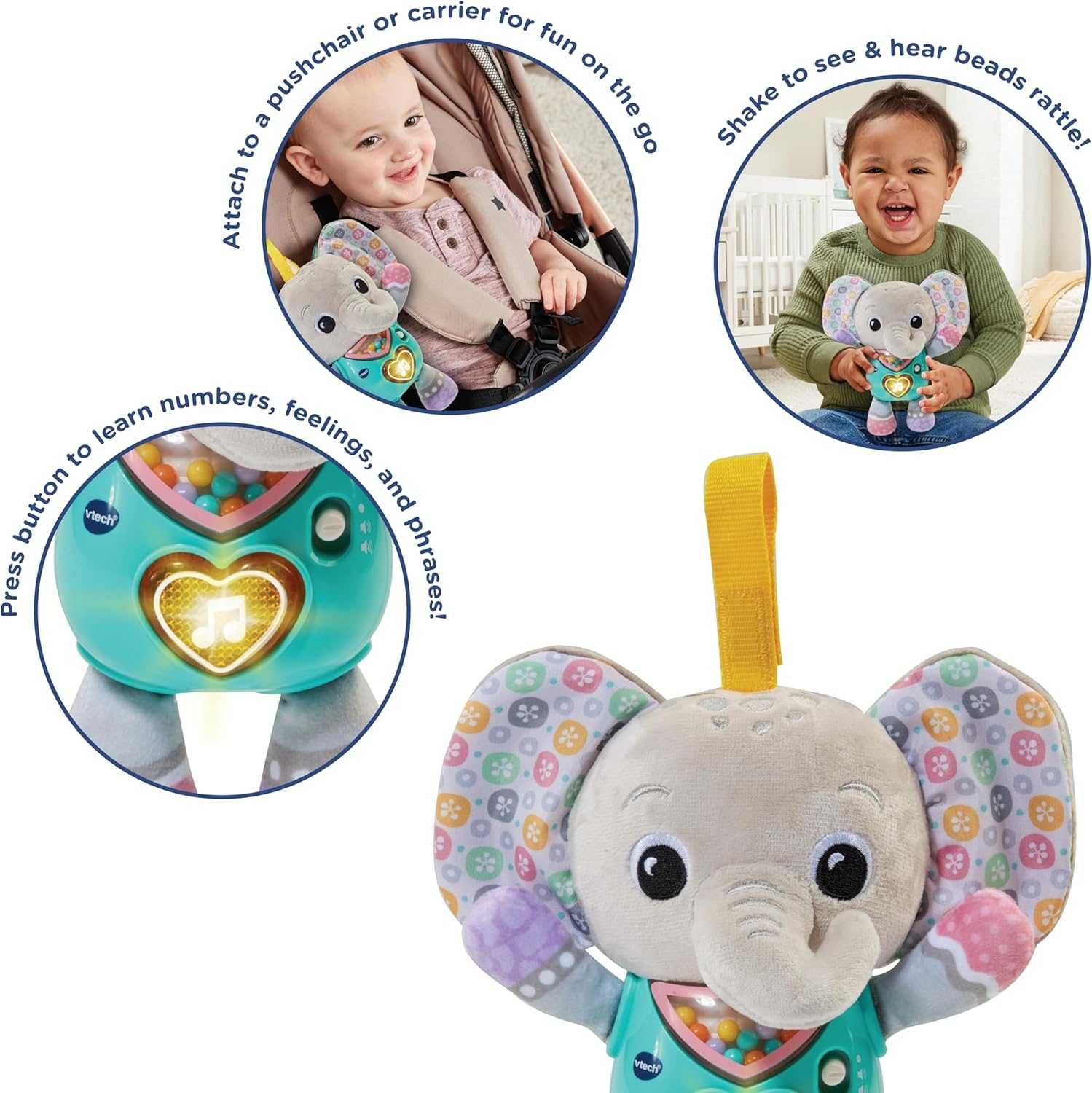 VTechBaby Интерактивна бебешка играчка слонче със светлини, цифри