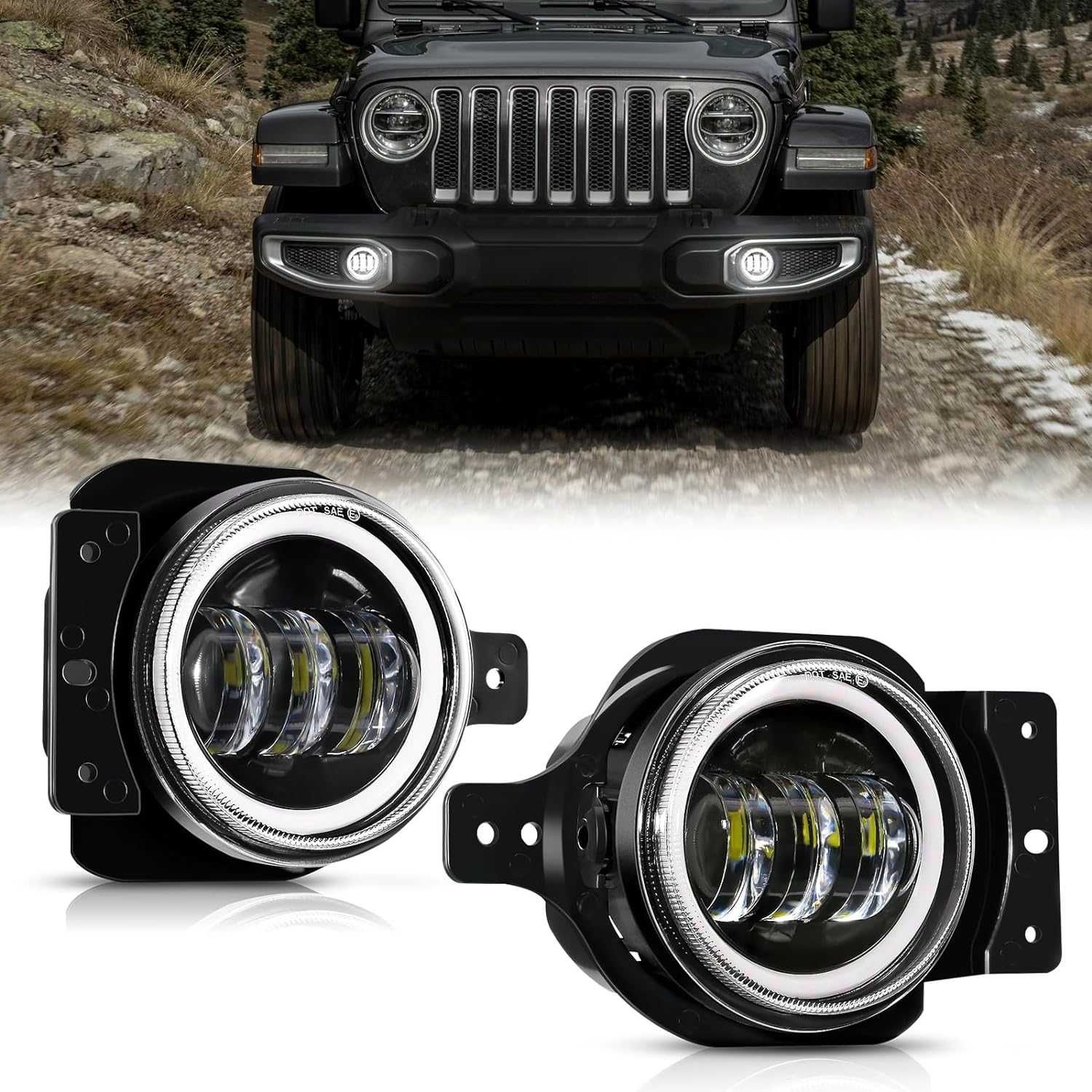 Faruri de ceata cu angel eyes Jeep Wrangler 4inch