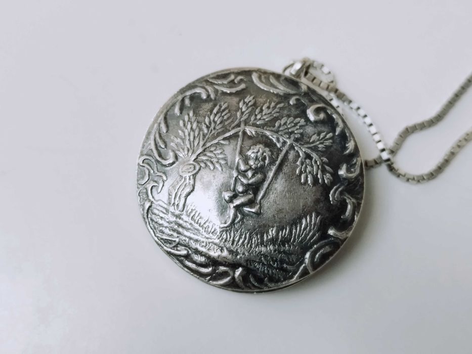 Vechi Colier lant Argint 925 pandantiv cutiuta design repousse inger
