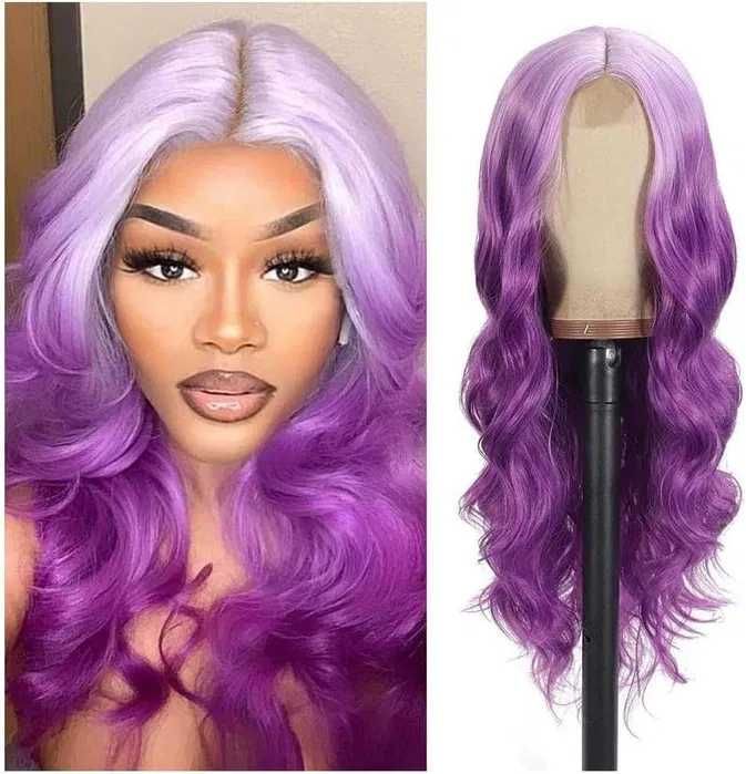 Ефектна лилава омбре перука със светли корени на път