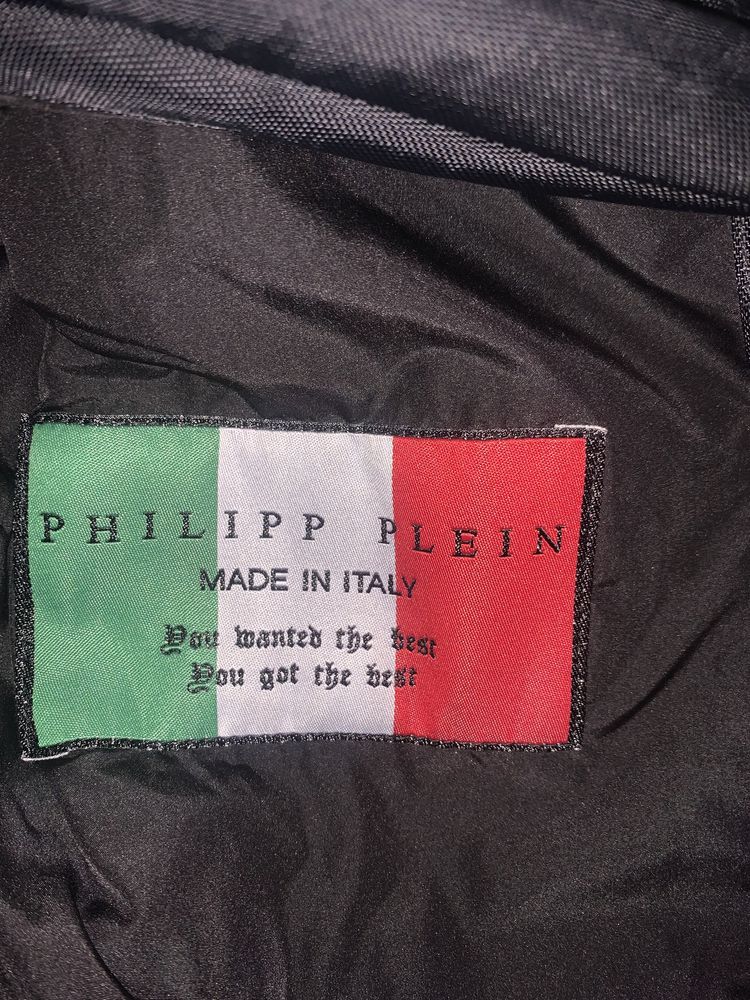 Geaca originala Philipp plein cu piele si blana naturala