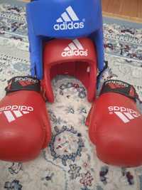 Adidas перчатка красный+шлем красный+шлем синий