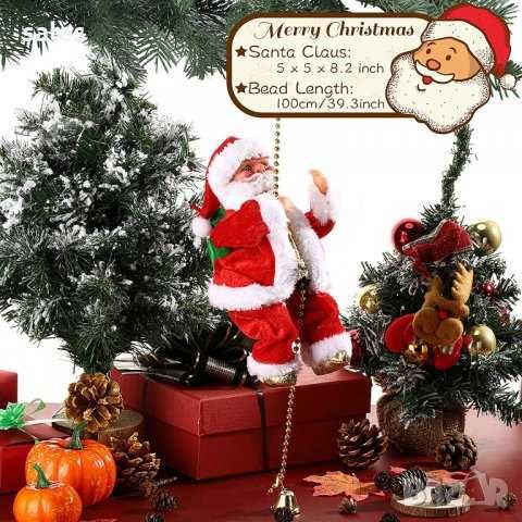Коледна играчка, украса за елха Катерещ се Дядо Коледа - по мъниста