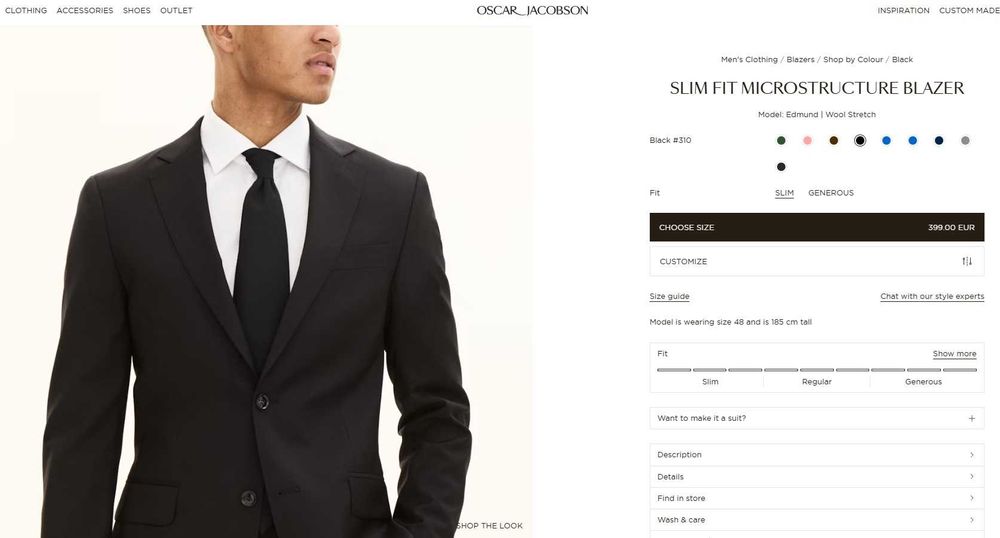 Sacou blazer de lux 54 XXL slim Oscar Jacobson lana luxury negru